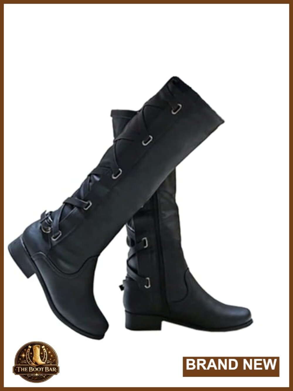 Faux Leather Women's Strappy Knee High Motorcycle Boots Lace Up Low Heel